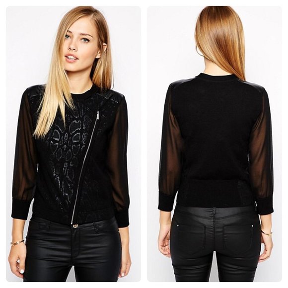 Karen Millen Sweaters - Karen Millen Snake-Print Moto Cardigan Black